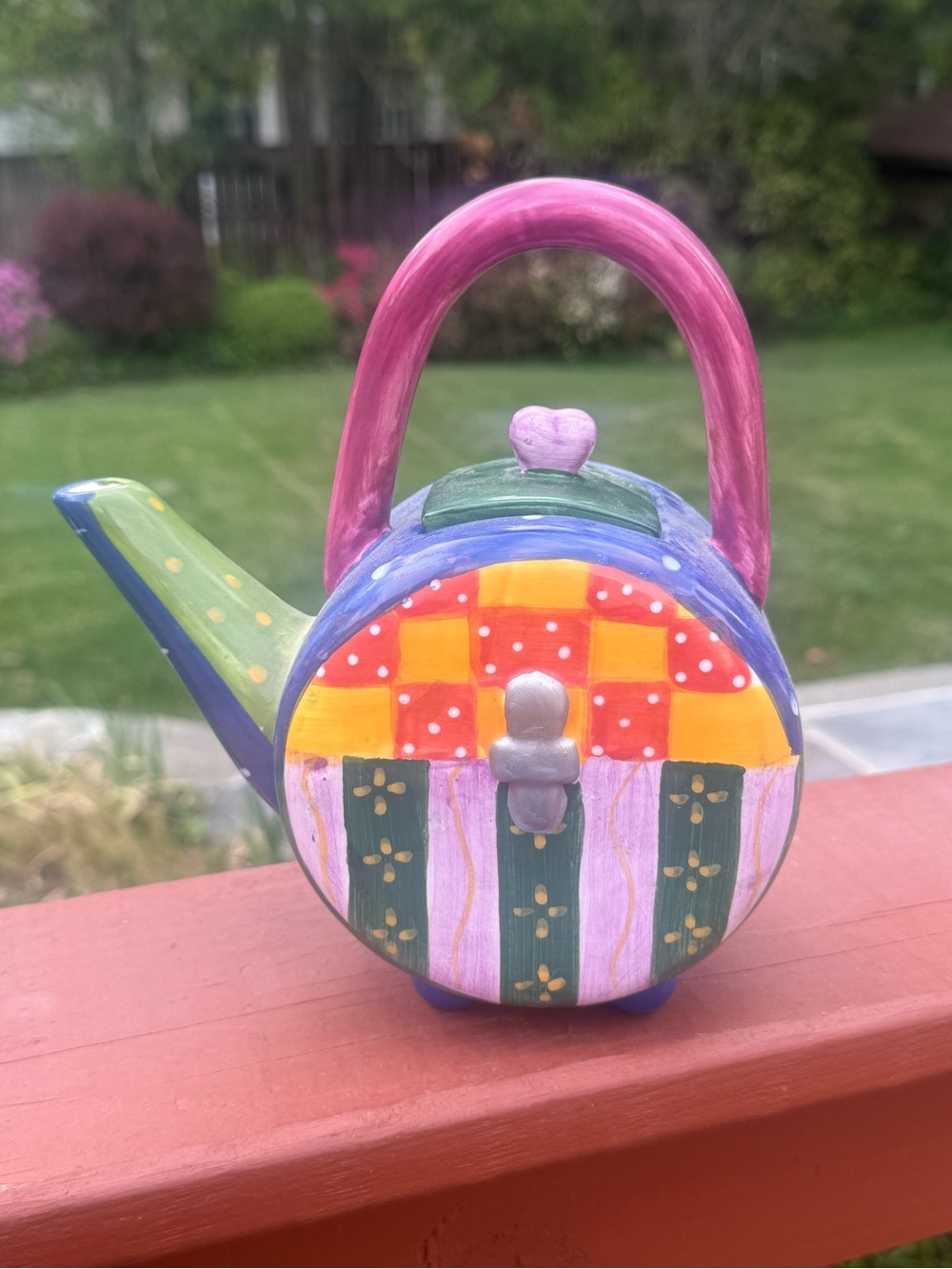 Vintage Milson & Louis Hand-Painted Teapot - Multicolored Polka Dot & Stripe